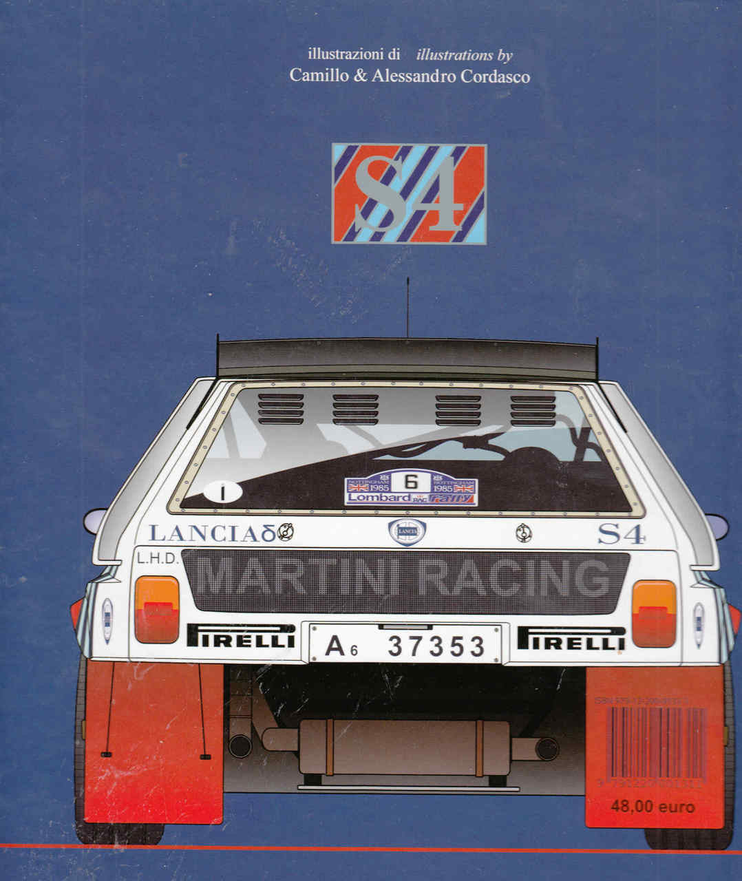 Rally car rear view on book cover with MARTINI racing markings and license plate