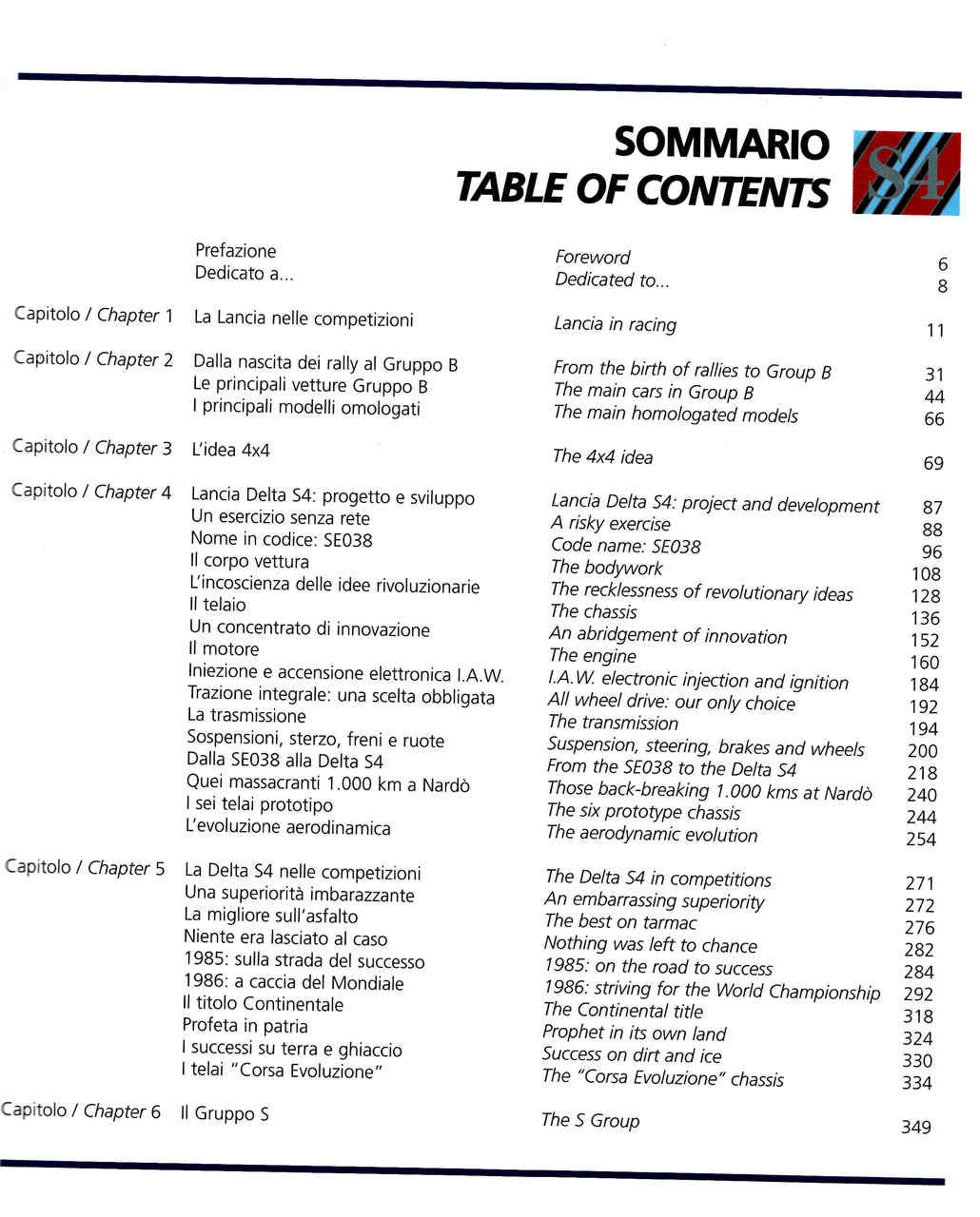 Motorsport book page with table of contents and chapter headings