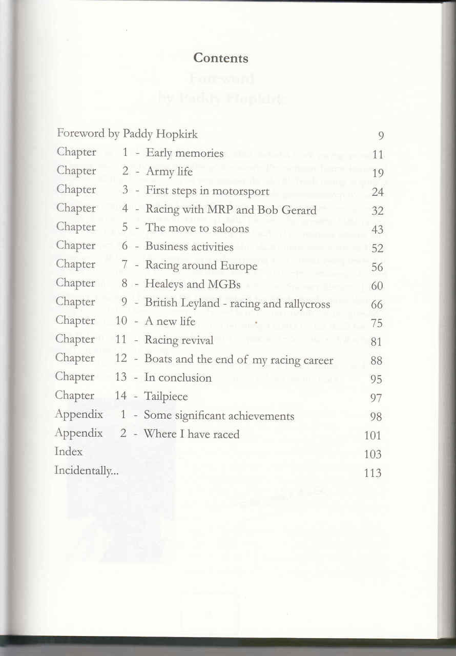 Smokin' Rhodes book contents page with chapter list and page numbers