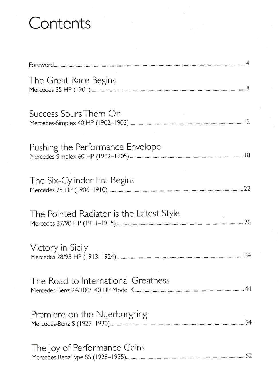 Book contents page labeled Contents with chapter titles and page numbers