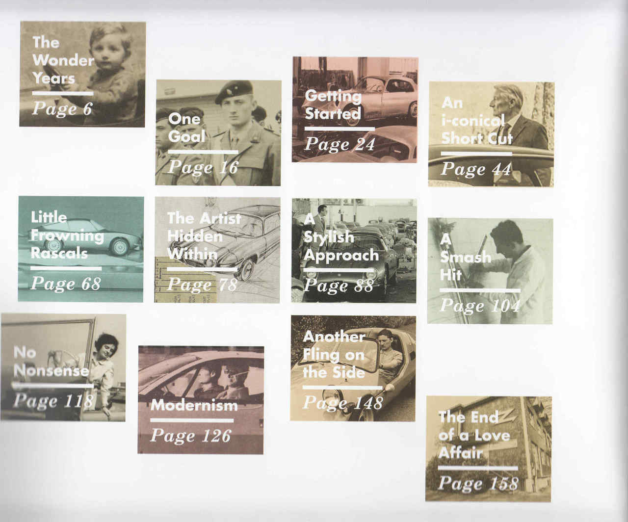 Printed book pages collage with vintage photos and chapter title cards