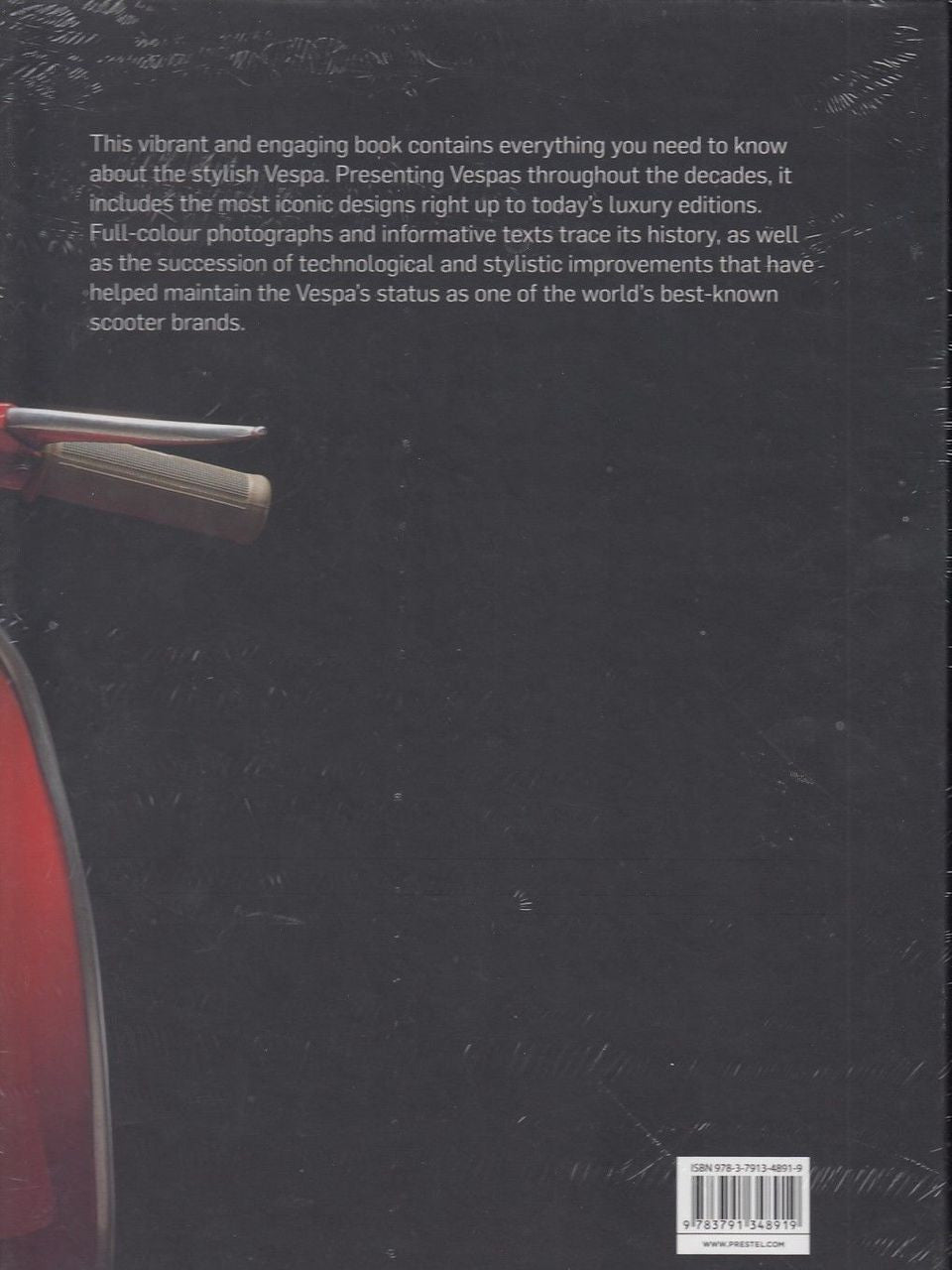 Vespa book cover with dark layout and barcode label on the lower right