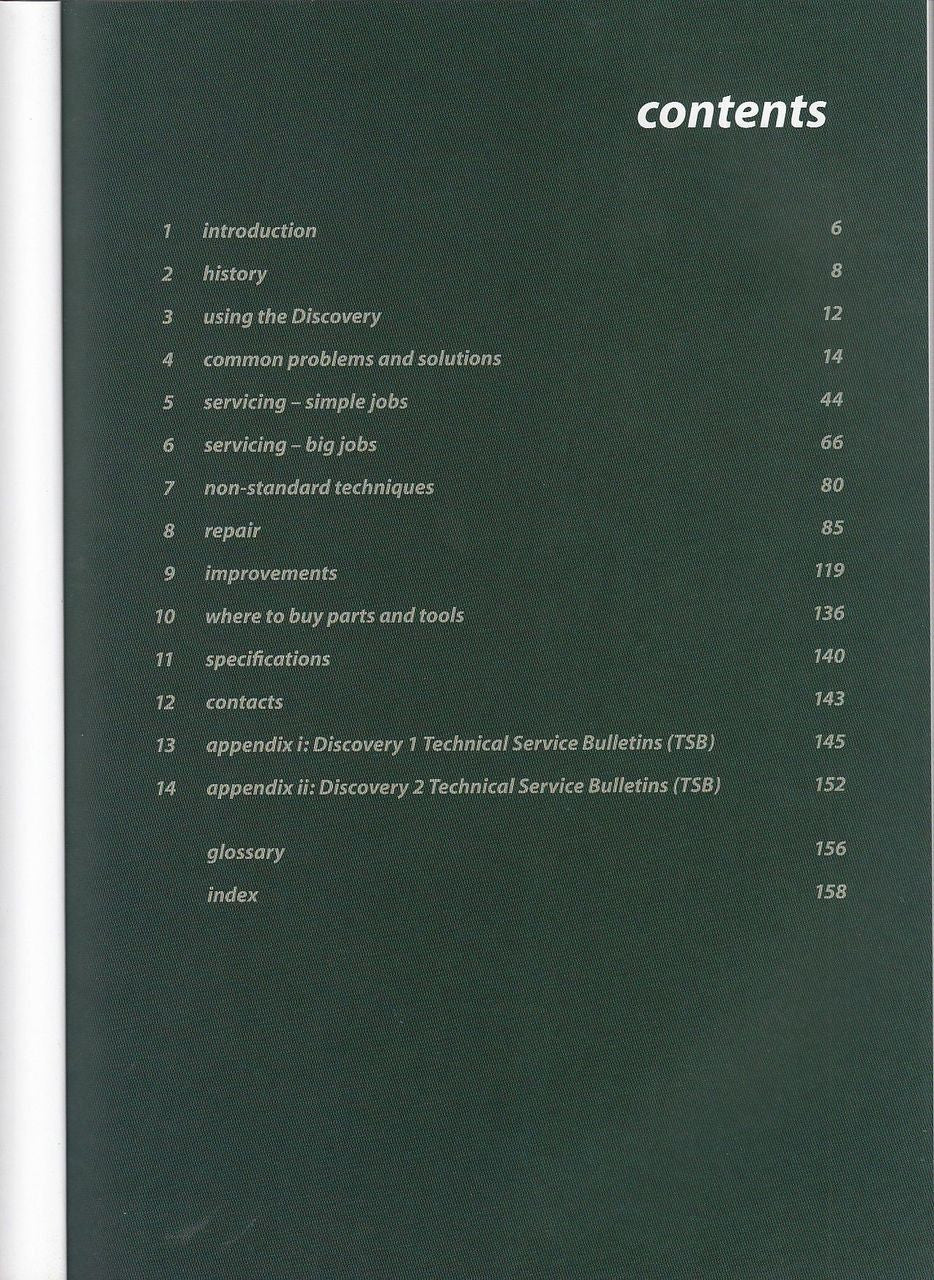 Land Rover Discovery Series 1 and 2: Maintenance and Upgrades Manual Contents