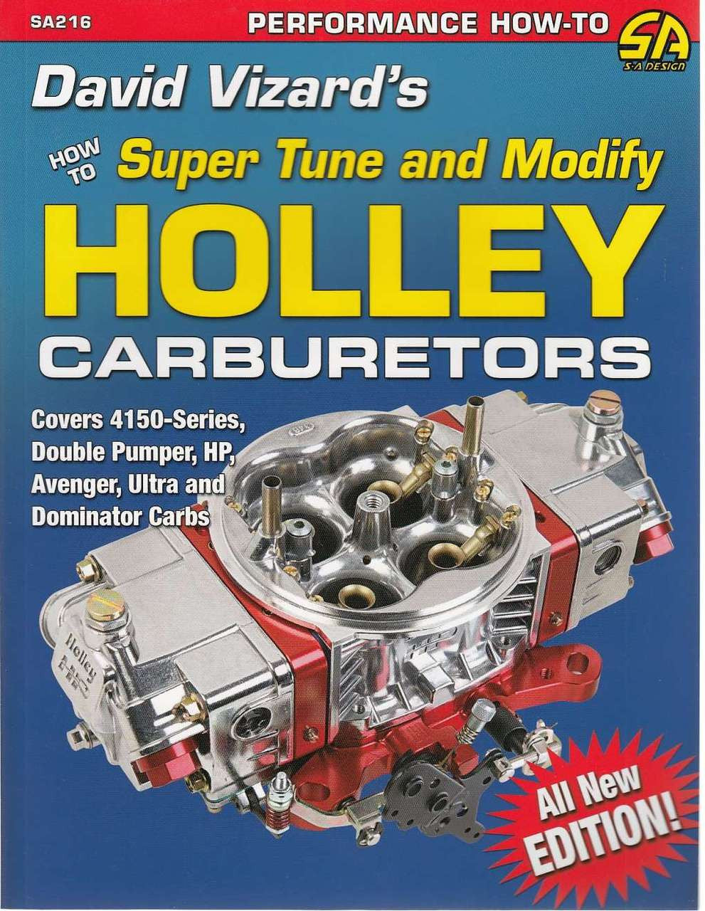 Carburetor tuning how-to book cover with Holley carburetor illustration and red components.