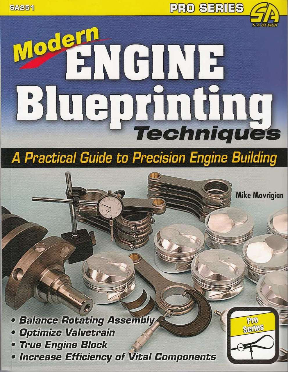 Engine blueprinting techniques book cover with Pro Series label and engine parts photo
