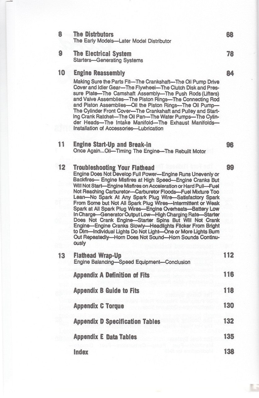 Auto repair manual table of contents page with numbered chapters and index