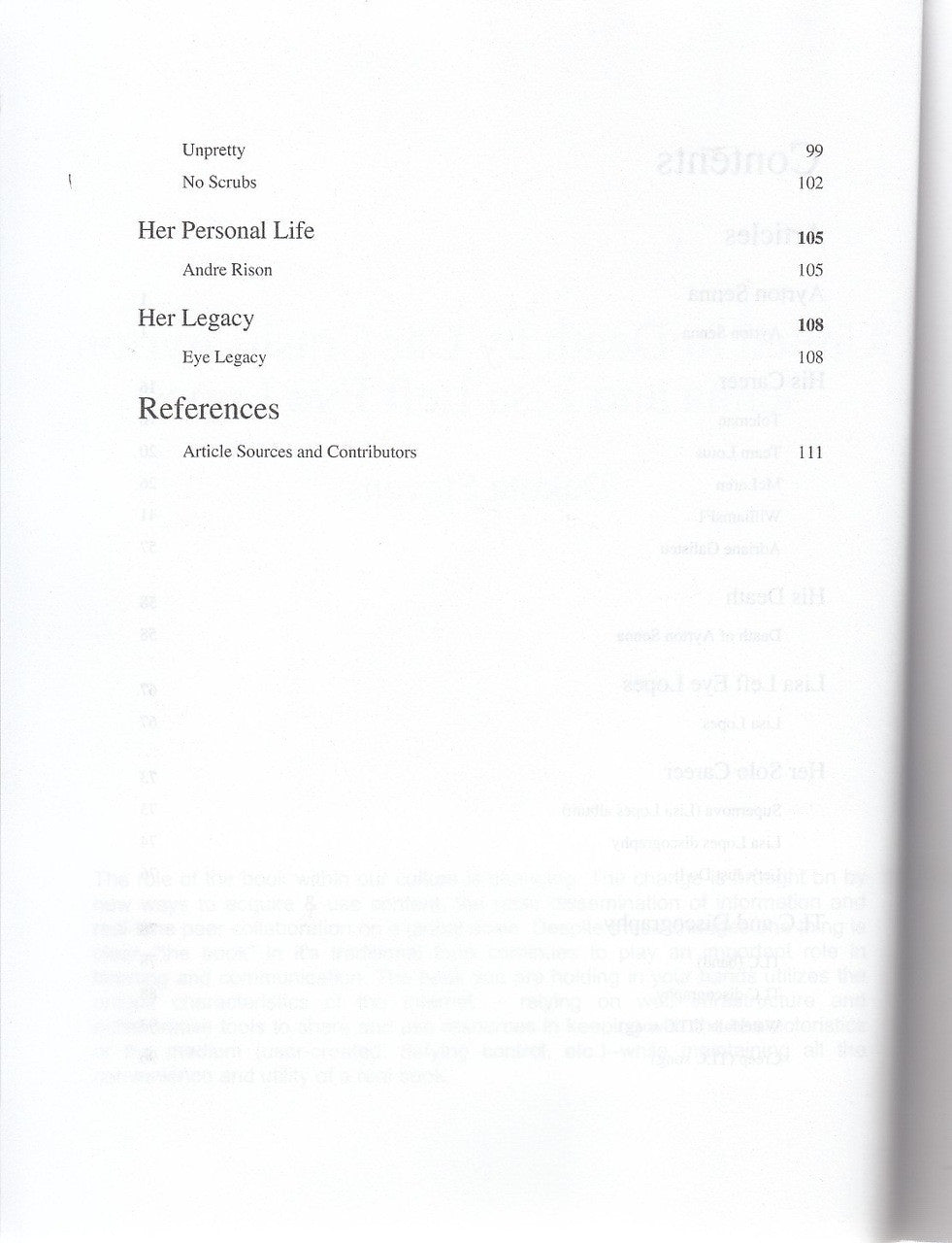 Book contents page with references and contributor sections