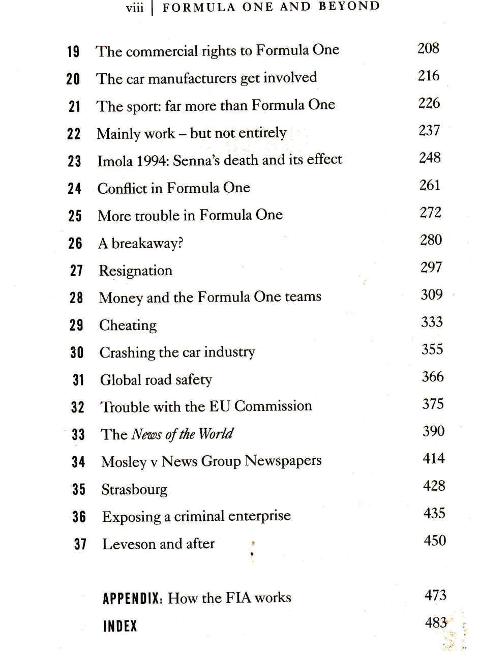 Autobiography book page with chapter list, appendix, and index headings