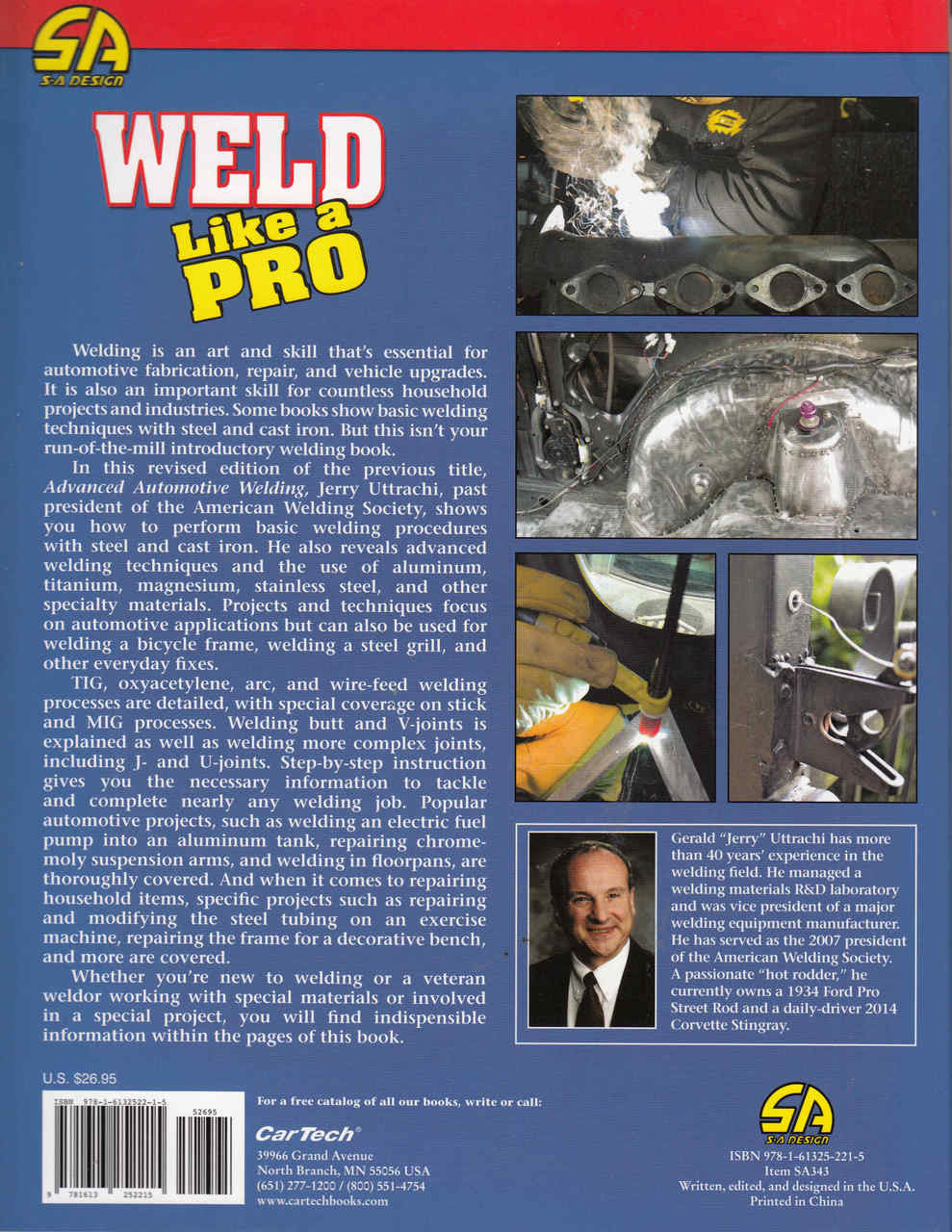 Automotive welding how-to book cover with welding images and text blocks