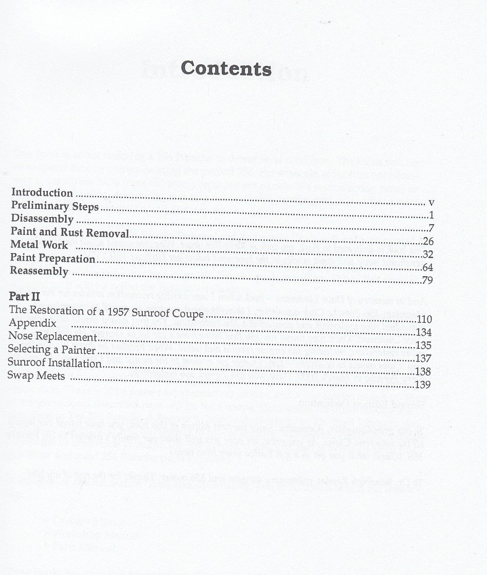 Porsche 356 Guide to Do-It-Yourself Restoration Contents