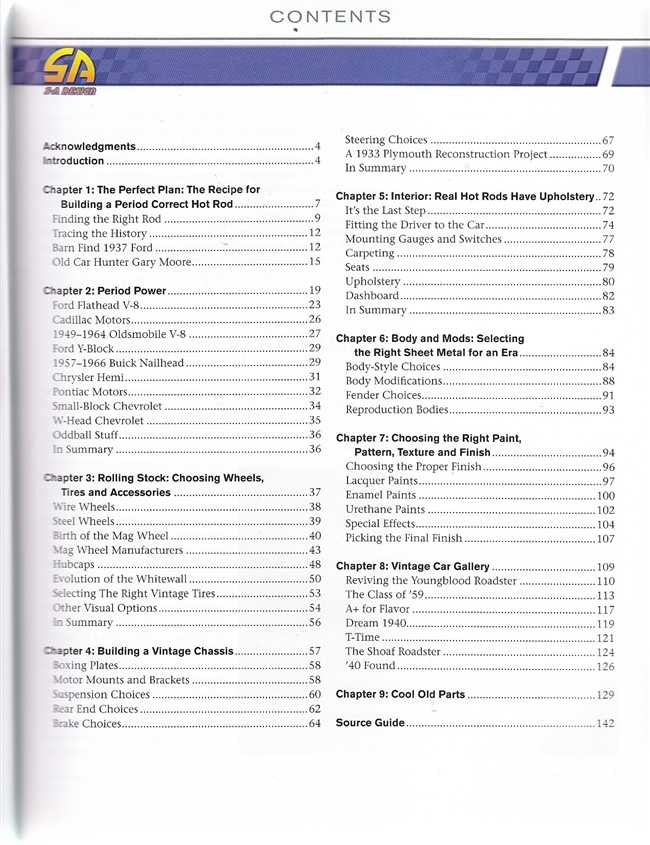 Hot rods guidebook, contents page with chapter list and page numbers