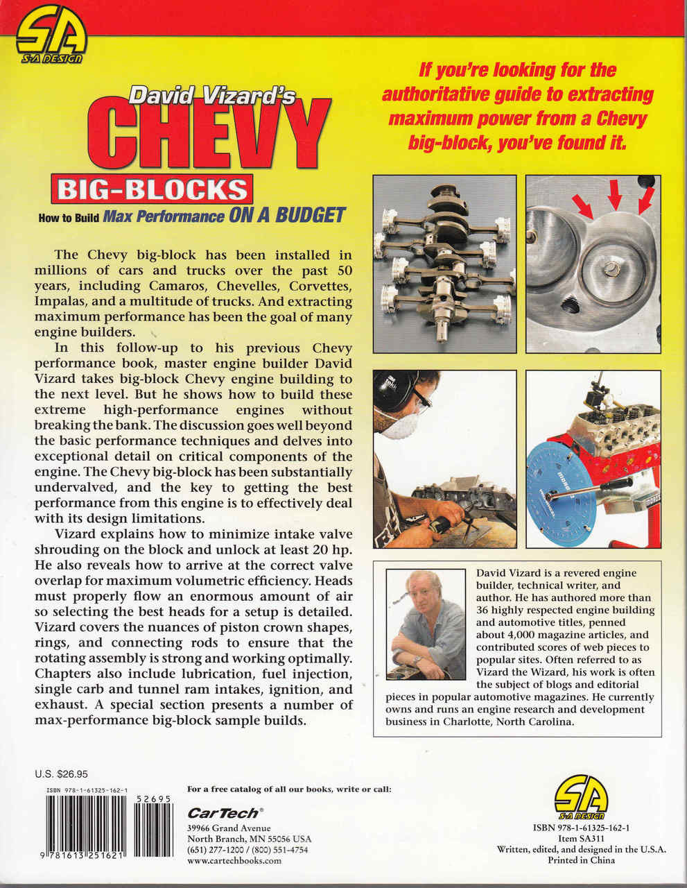 Chevy Big-Blocks book with cover text, engine build photos, and author biography panel.