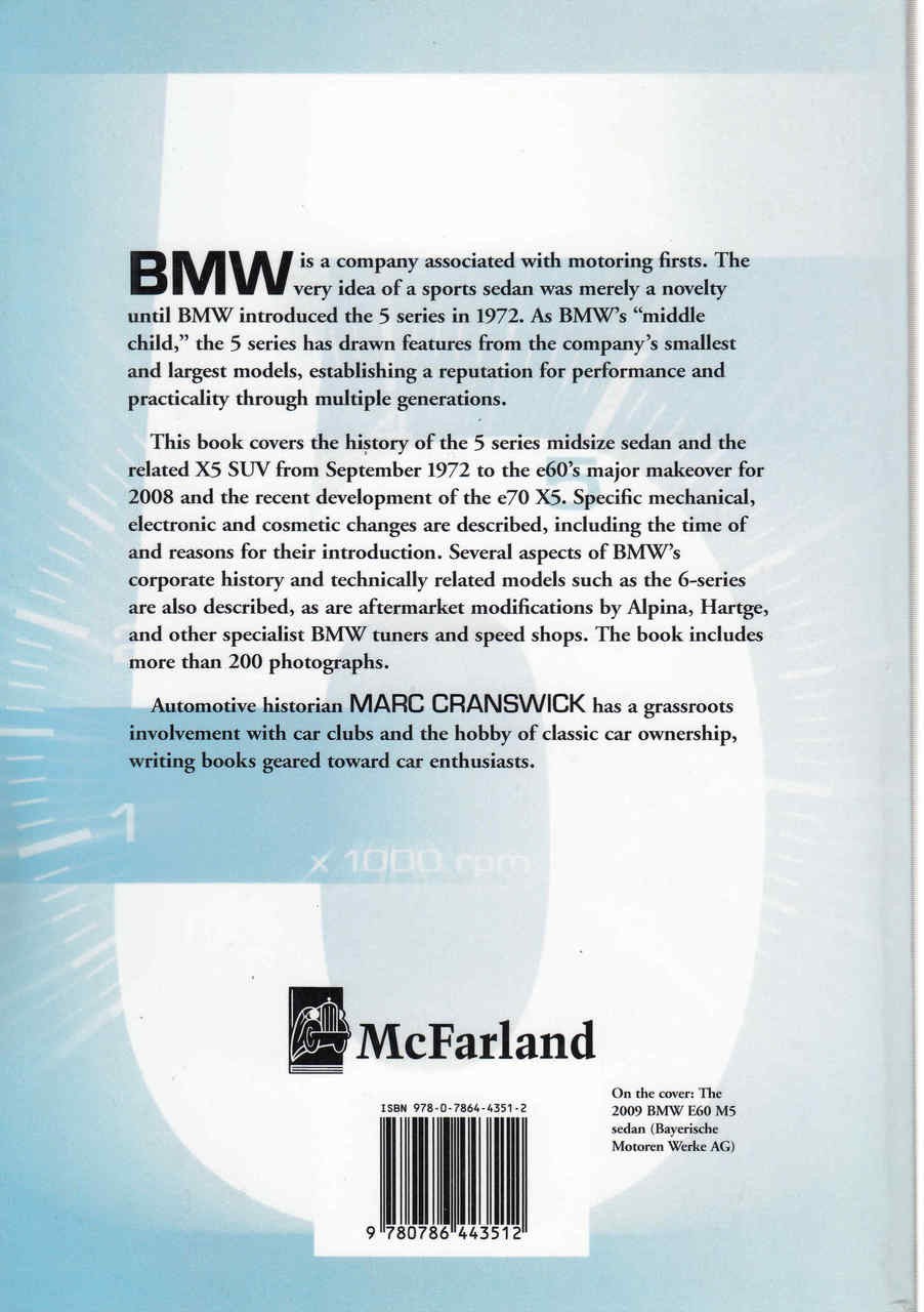 Automotive history book back cover with BMW logo, publisher mark, barcode