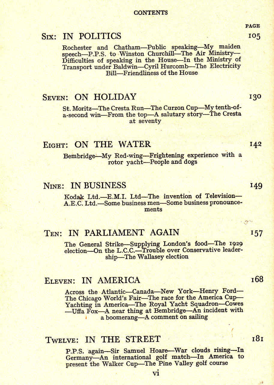 Book contents page listing chapters Six through Twelve