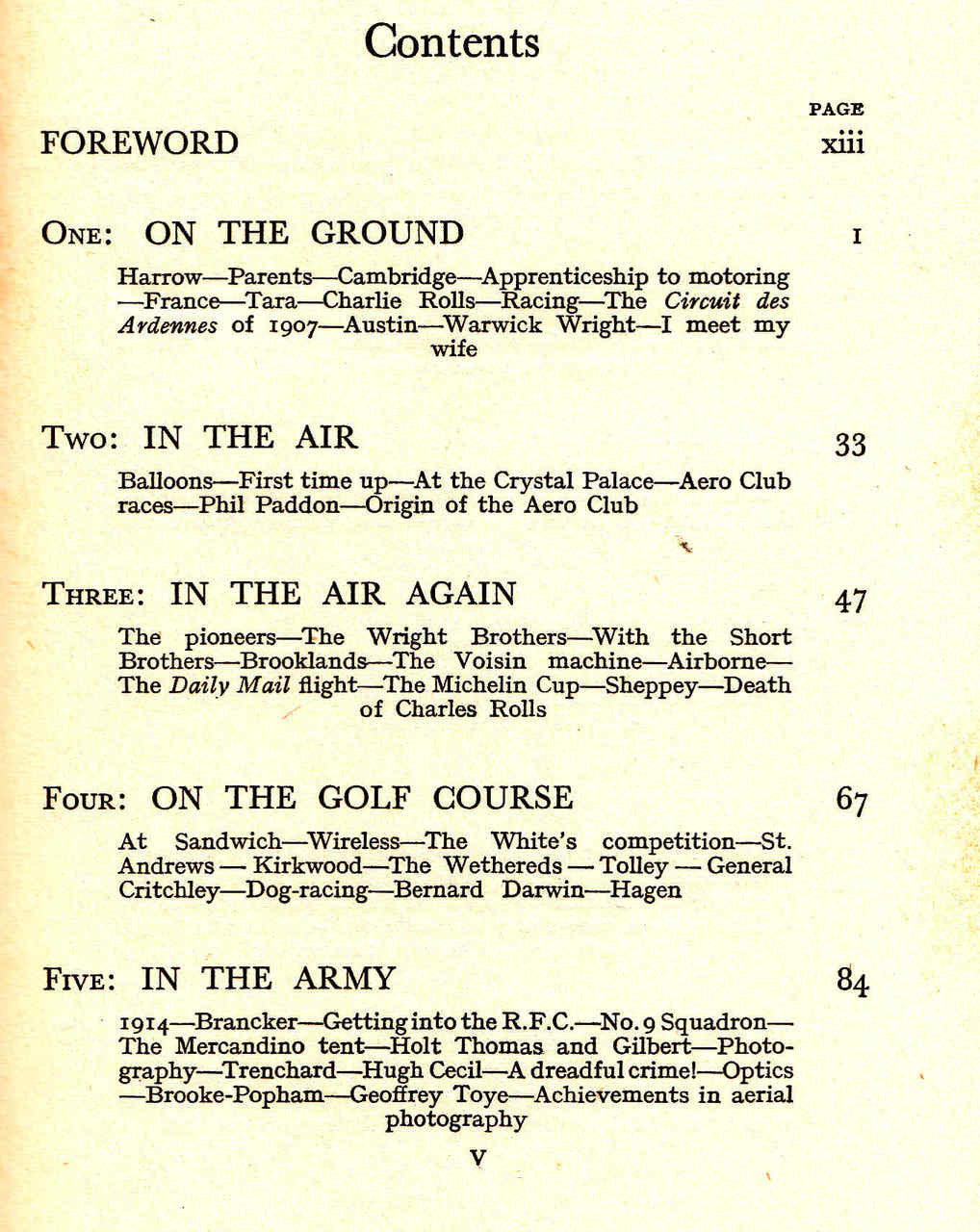 Book contents page with Foreword and chapters One through Five