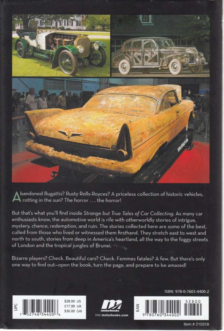 Car collecting book back cover with car photos, short description, and barcode