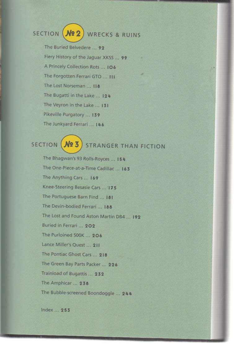 Book contents page listing sections 2 and 3, including wrecks and strange tales