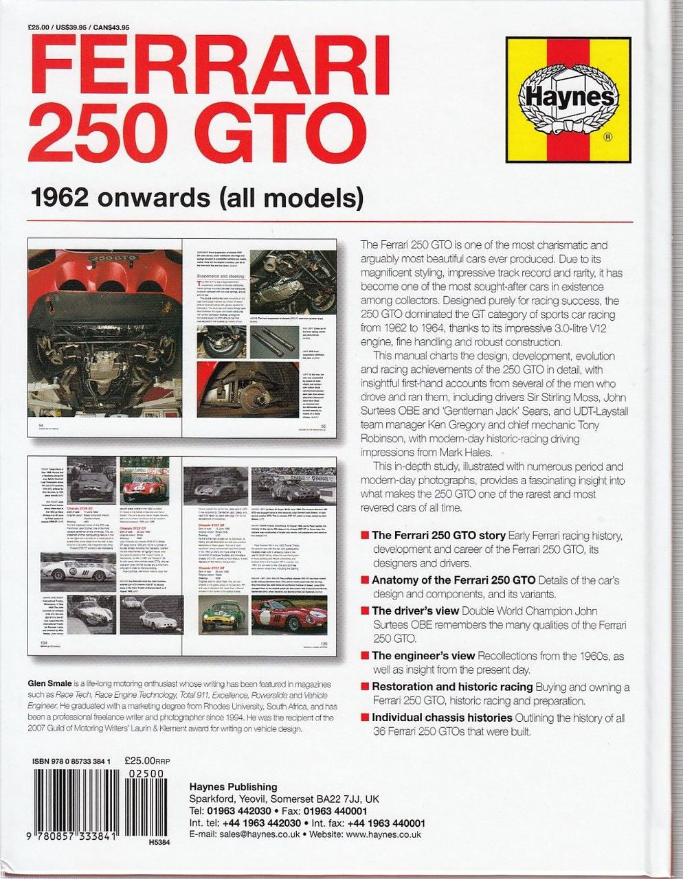 Ferrari 250 GTO 1962 Onwards Owners' Workshop Manual Back Cover