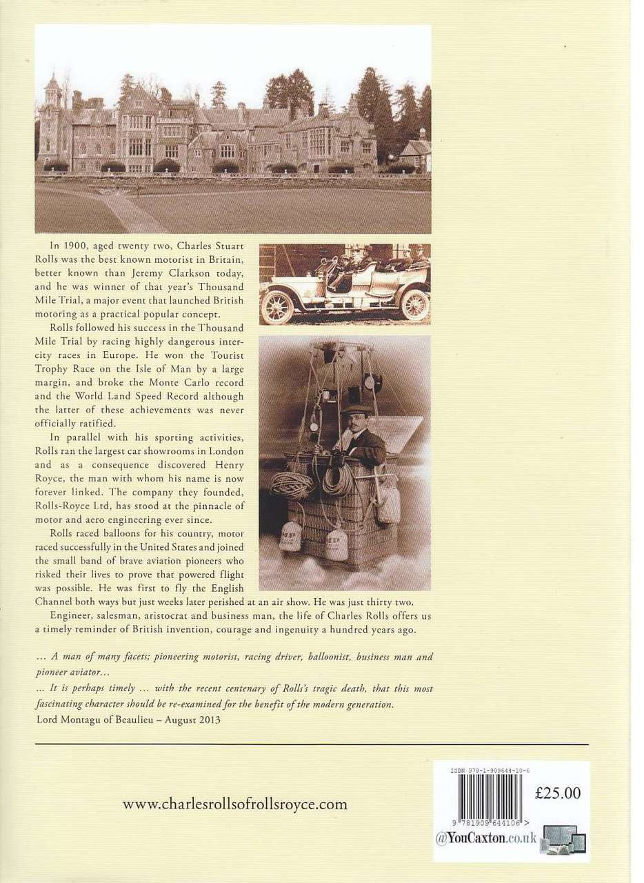 Book back cover with vintage car photo and biography text