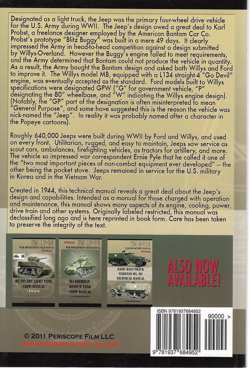 Willys-Overland MB and Ford Model GPW Jeep Technical Manual Back Cover