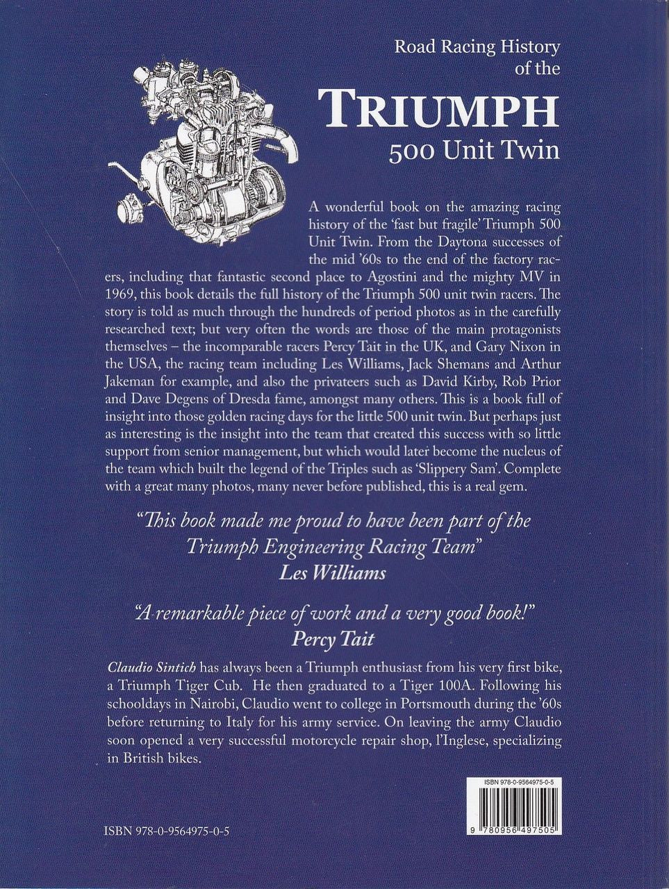 Road Racing History of the Triumph 500 Unit Twin book cover with illustrated engine