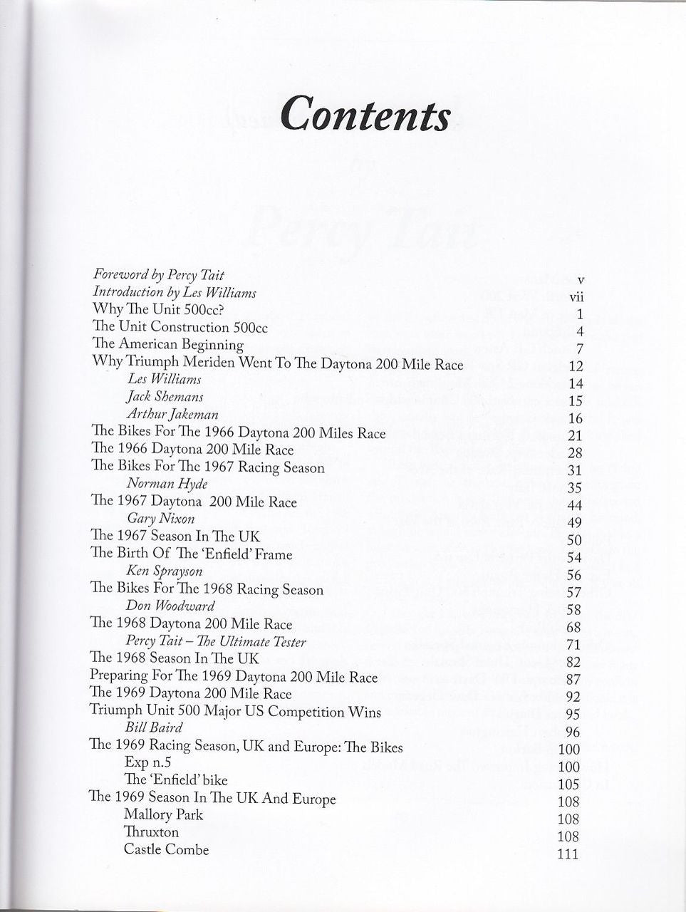 Book contents page with section list and page numbers
