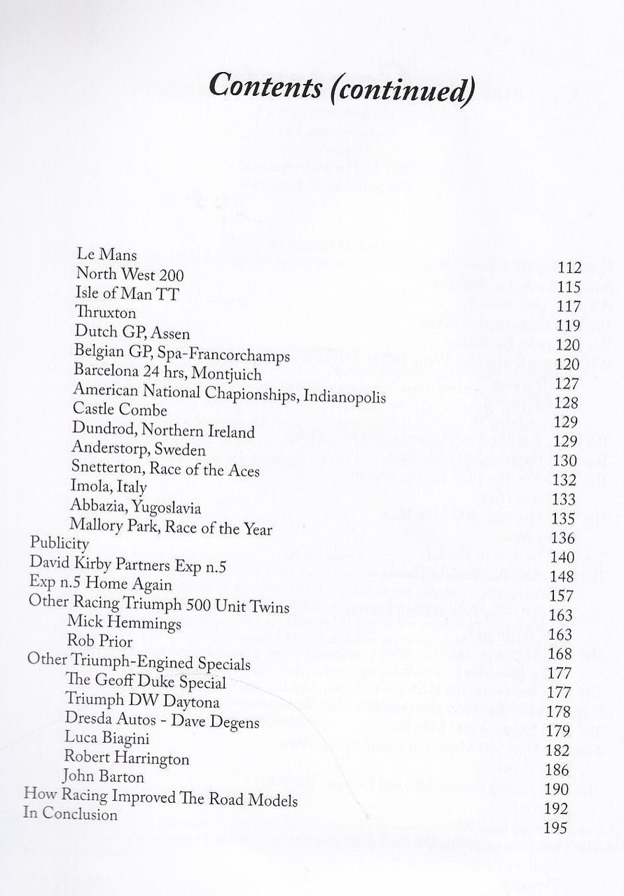 Book contents continued page with race headings and page numbers