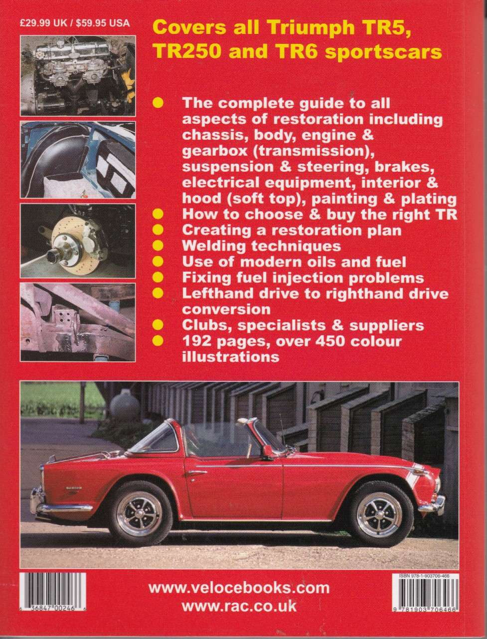 Triumph sports car restoration guide book with illustrated covers for TR5, TR250, TR6