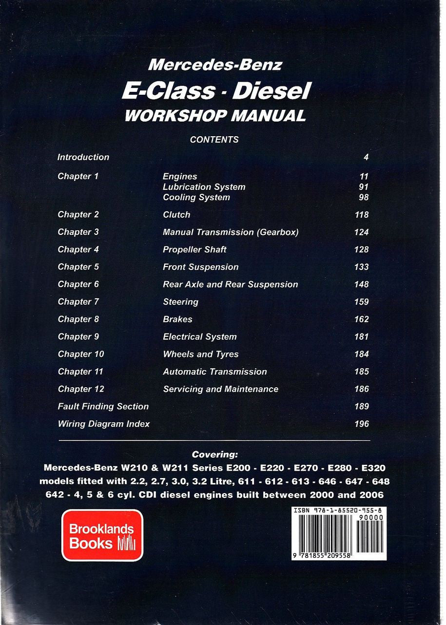 Mercedes-Benz E-Class W210 & W211 Series Diesel 2000 - 2006 Repair Manual Back Cover