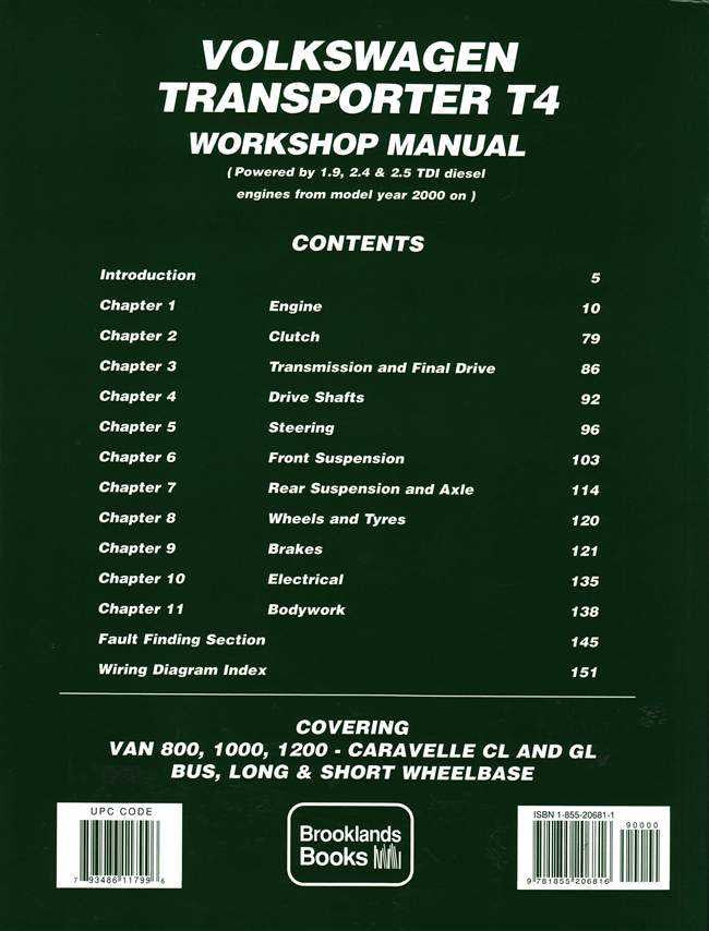 Volkswagen Transporter T4 2000 Onwards Workshop Manual
