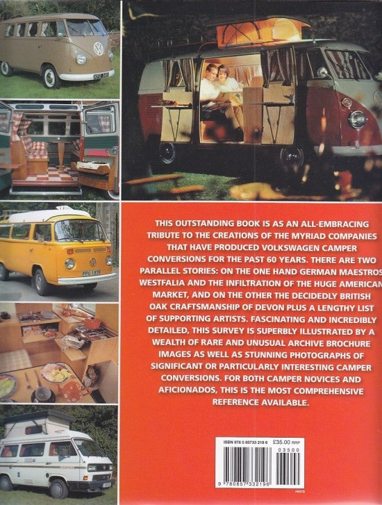 Back cover book with barcode and collage of Volkswagen camper van photos