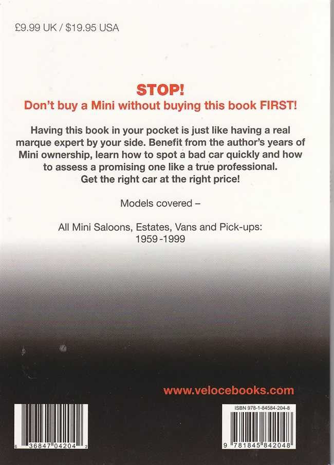 Auto buyer’s guide paperback book for Mini 1959–1999, back cover