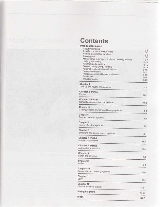 Mazda MX-5 Miata 1990 - 2009 Workshop Manual Contents