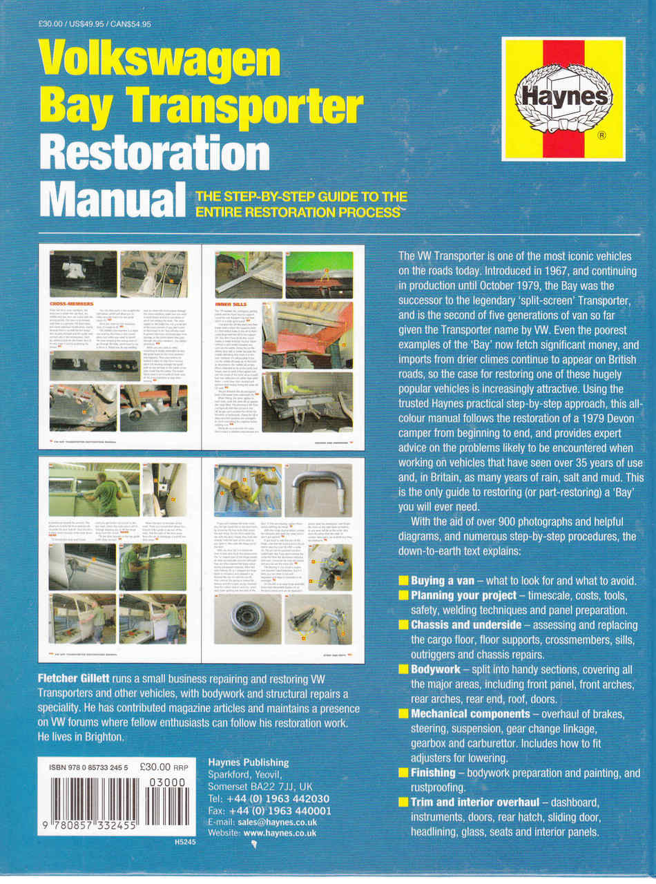 Restoration manual back cover with text blocks and vehicle repair photos