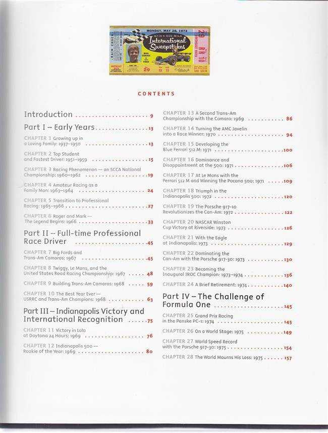 Book contents page with chapter list and page numbers