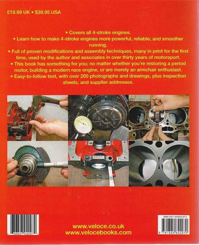 4-stroke engine tuning book, back cover with engine blueprint photos