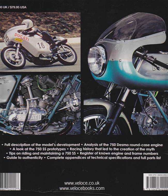 Book back cover with motorcycle photos, technical text blocks, and barcode.
