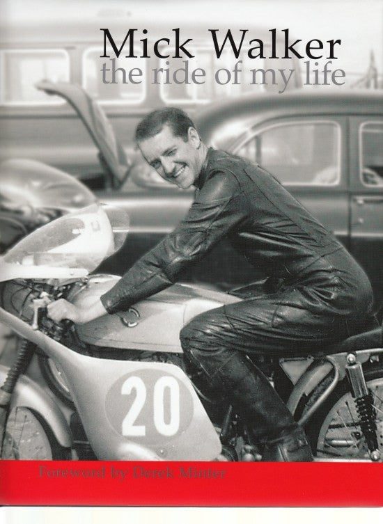 Motorcycle racing book cover with grayscale driver photo and '20' on front bike