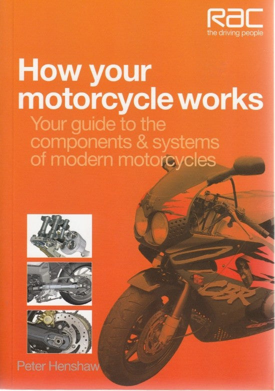 Motorcycle repair guidebook cover with illustrated sport bike and component diagrams