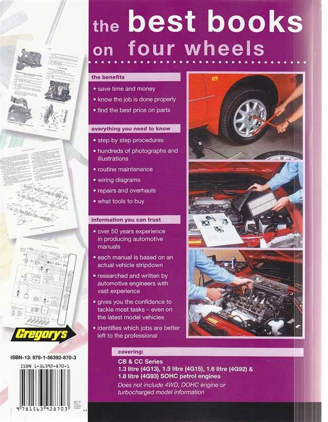 Workshop manual back cover with engine bay photos and cover details