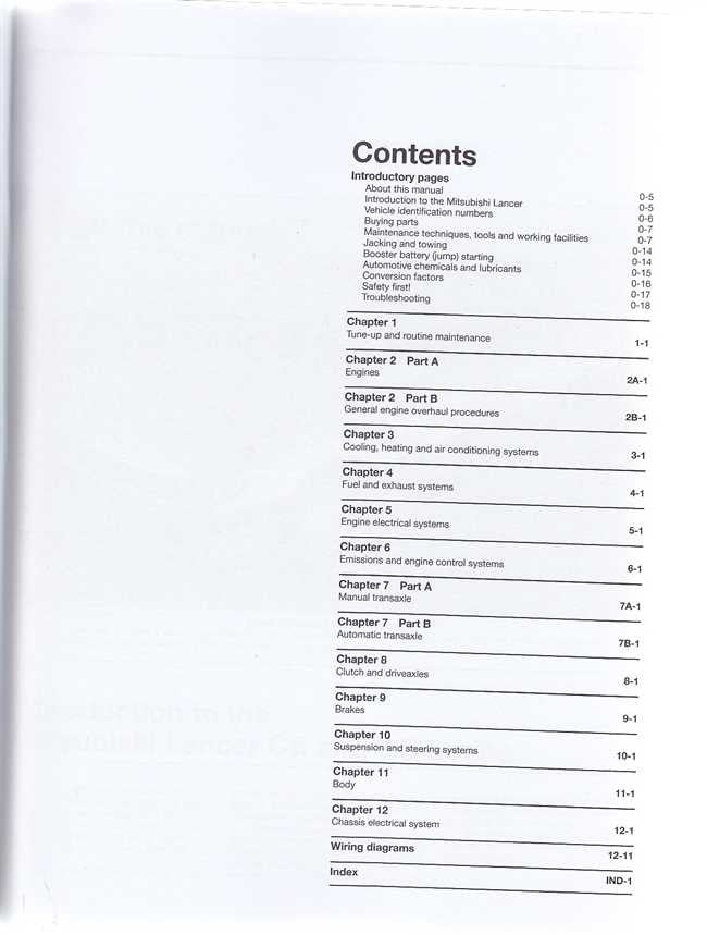 Workshop manual contents page with chapter list and index headings