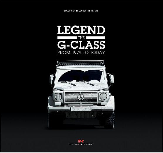 Slipcase book cover with classic G-Class front view and title text in white on black