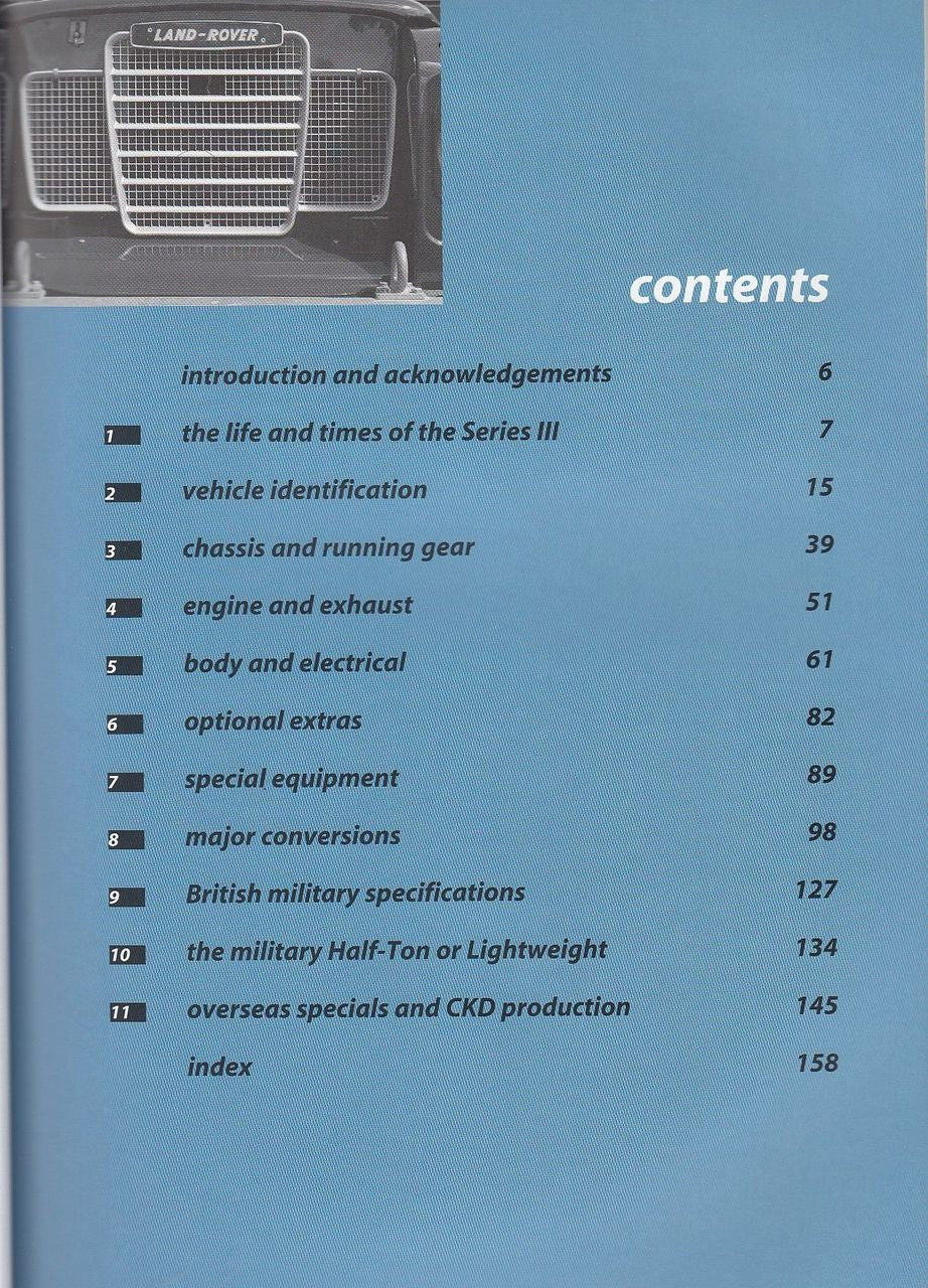 Land Rover Series III Specification Guide Contents