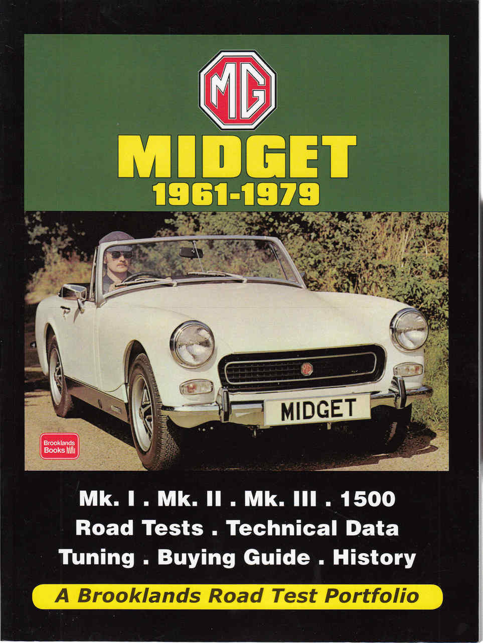 Road test portfolio book cover with white MG Midget car and title text