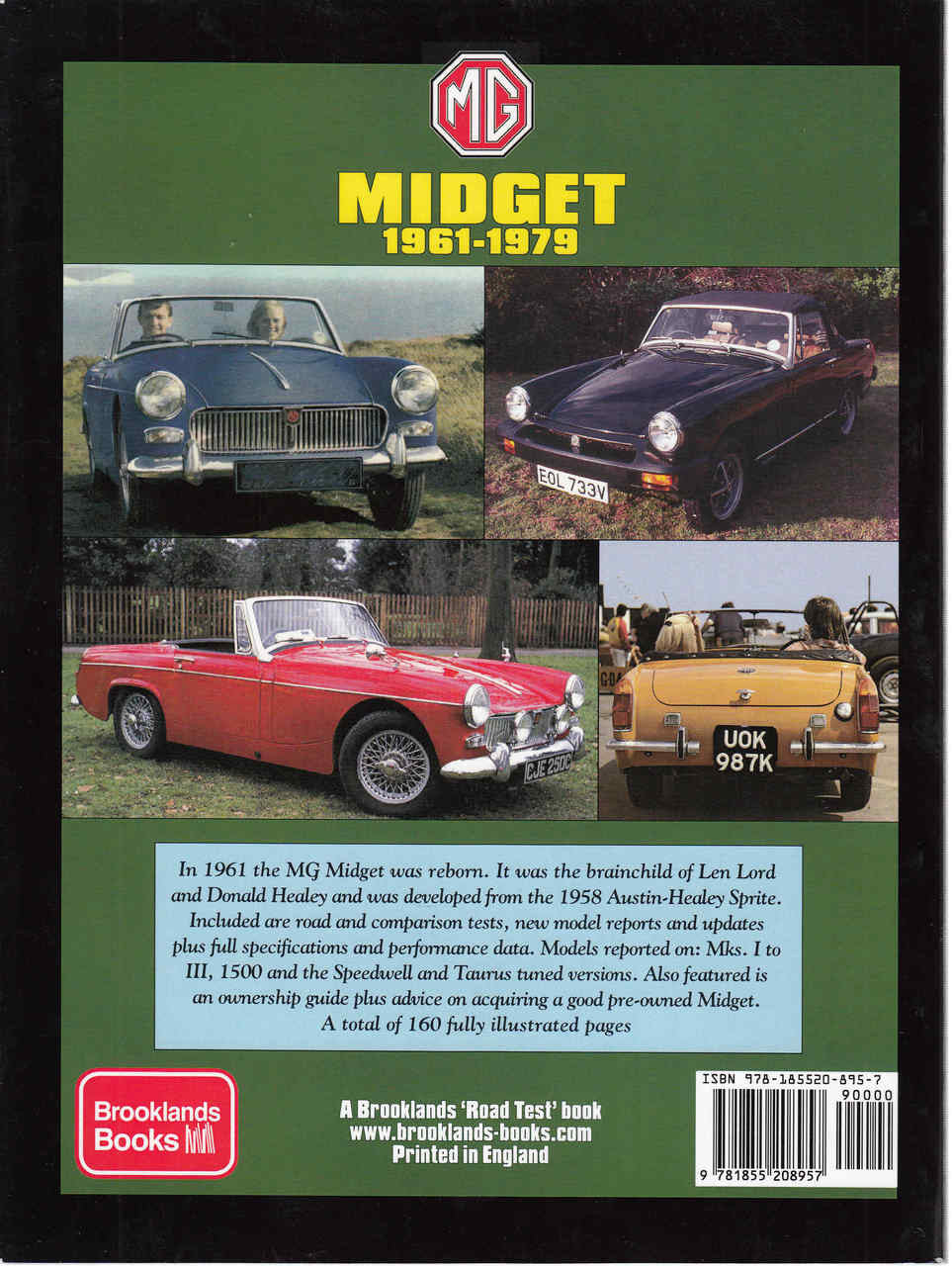 Road test portfolio book cover with MG Midget images, Brooklands Books label