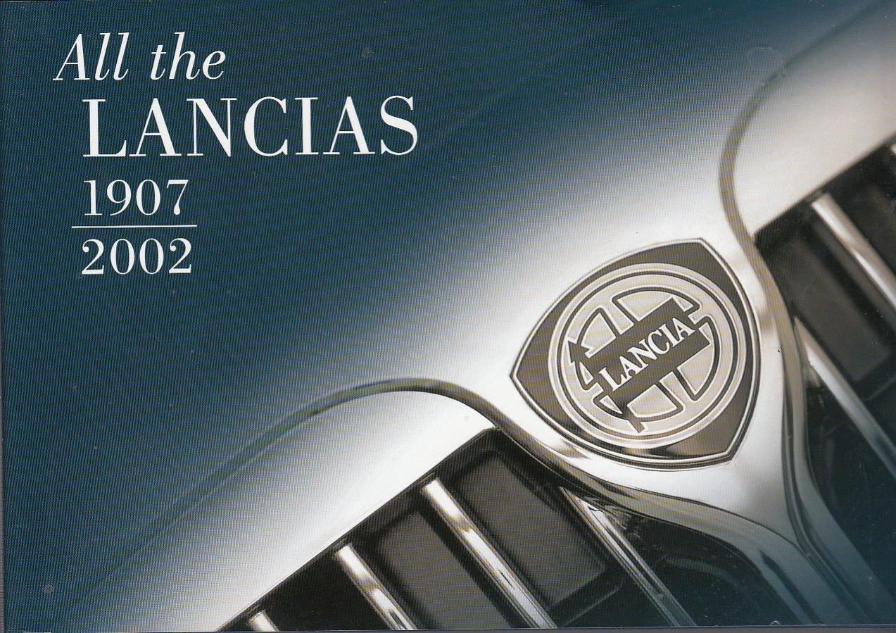 Lancia history book cover with Lancia emblem and title text, dark blue background