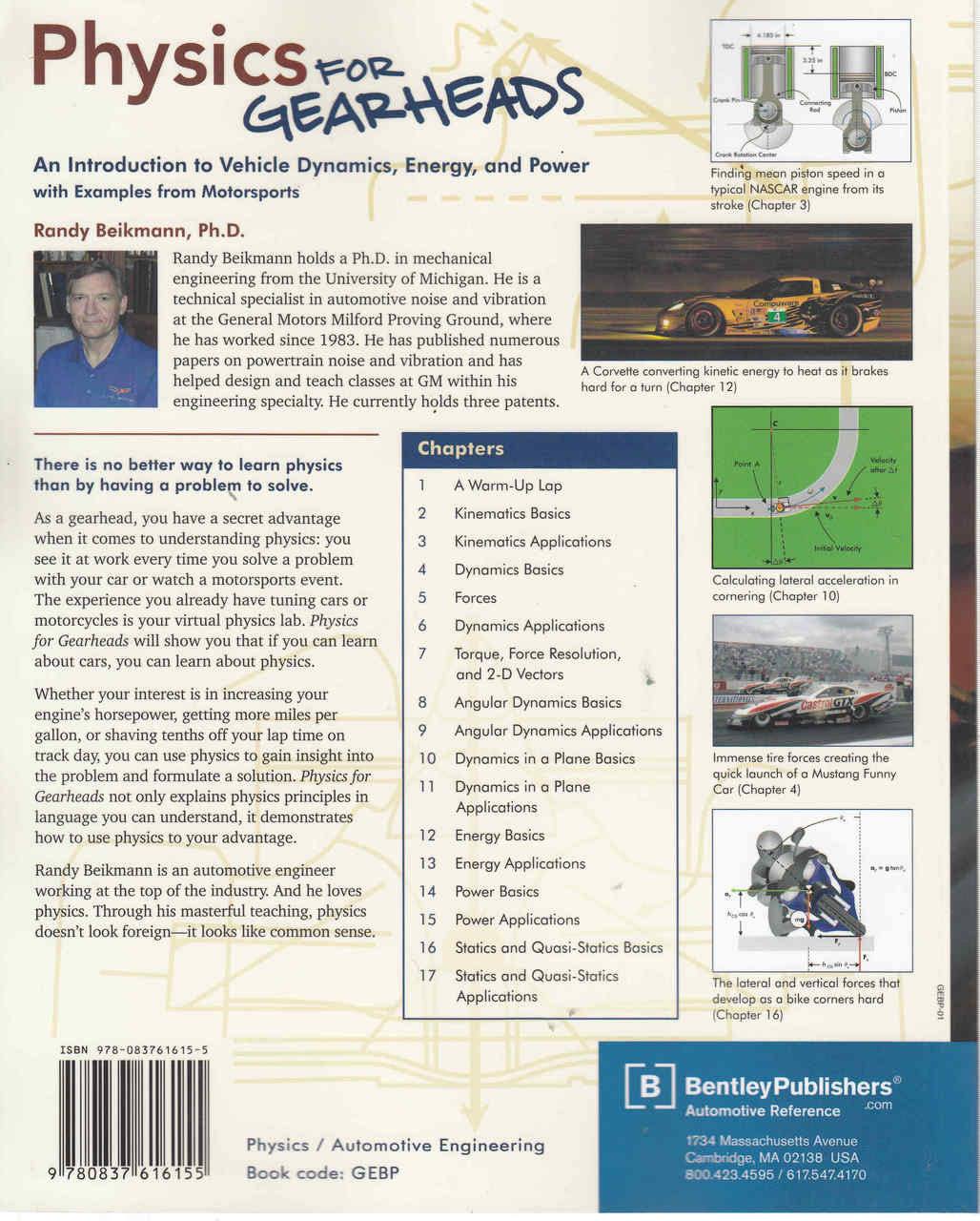 Physics for Gearheads book cover with vehicle dynamics charts and vehicle photo