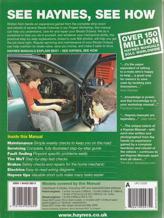 Workshop manual back cover panel with Haynes branding and interior photo