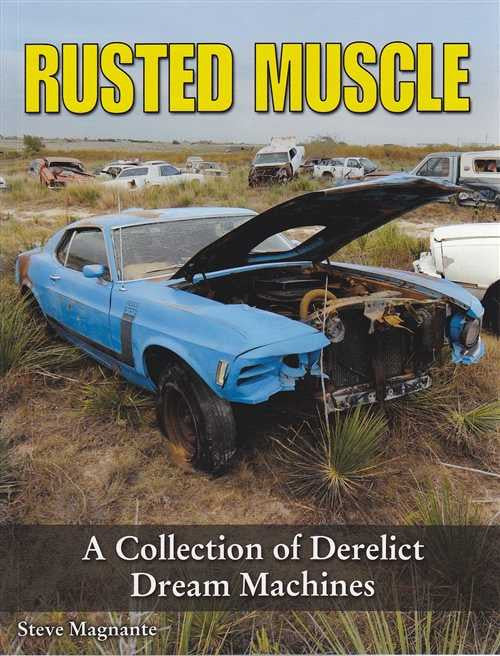 Rusted Muscle book cover featuring a blue muscle car with open hood