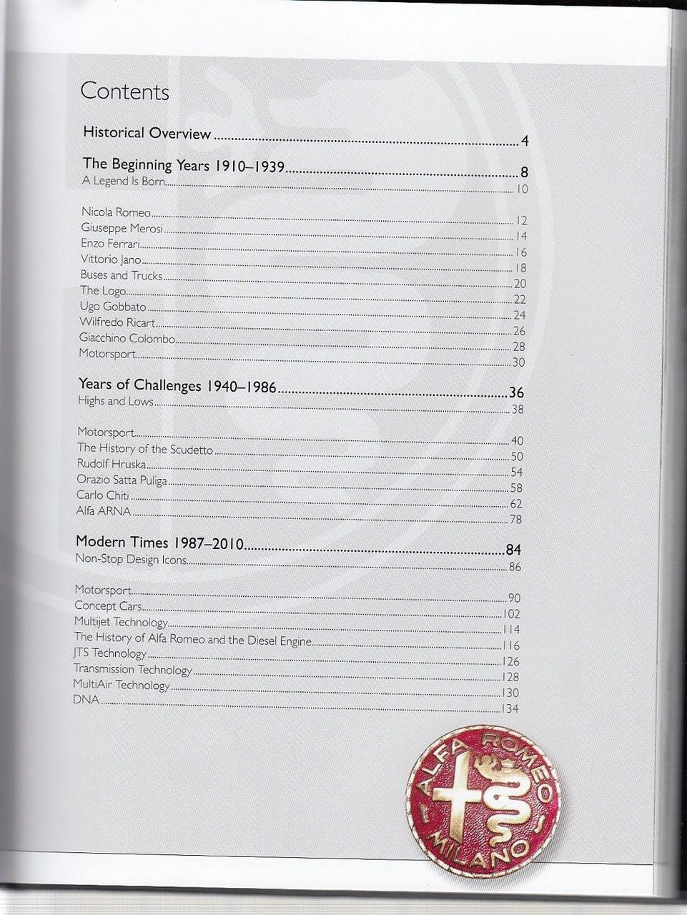 Alfa Romeo A Century of Innovation Contents